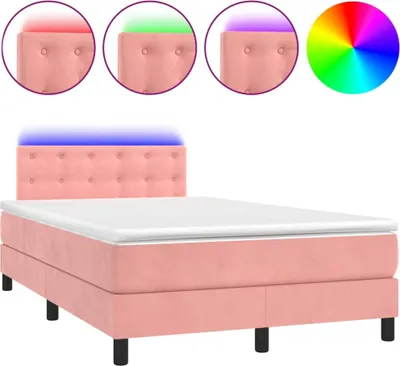 Produktbild von vidaXL Boxspringbett mit Matratze & LED Rosa 120x200 cm Samt