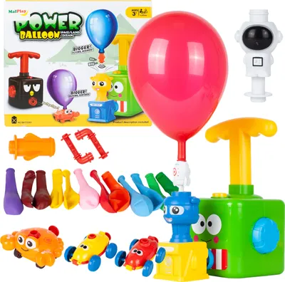 Produktbild von Malplay Kinder Ballon Auto Spielzeug Frosch Trägheitsspielzeug Kreativspielzeug 12 Luftballons und 2 Autos Geschenk für Kinder ab 3 Jahren