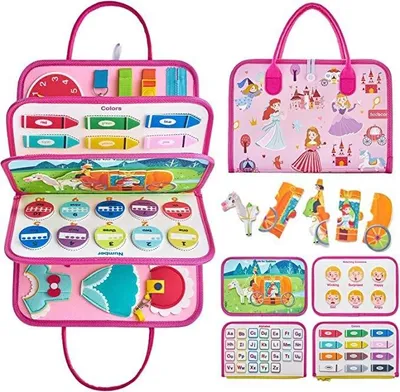 Produktbild von Lernspielzeug Filz Busy Board für Kinder, Motorikbrett, multifunktional, Reise-Spielzeug, Rosa Prinzessin