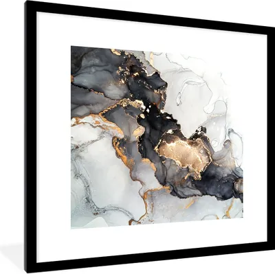 Produktbild von MuchoWow® Gerahmtes Poster Marmor - Schwarz - Weiß - Gold - Luxus - Abstrakt 40x40 cm - Poster mit Schwarzem Bilderrahmen Wandposter Rahmen Foto Bilder - Poster - Plakat im Rahmen