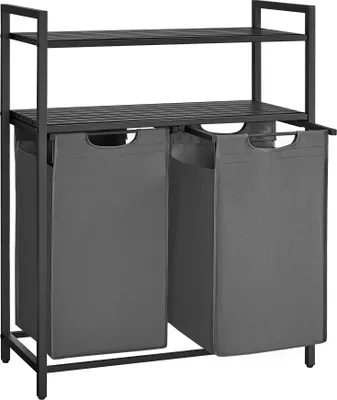 Produktbild von VASAGLE Wäschekorb, 2 Fächer, 2 Ablagen, einfach abnehmbar, 2 x 46 Liter