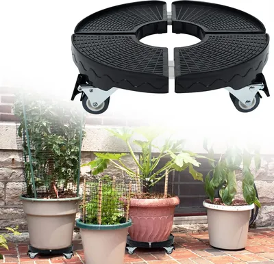 Produktbild von FIVMEN Pflanzenroller Außenbereich und Innenbereich Rollendes Tablett Einstellbare Größe 39-52cm Pflanzenblumentopfständer mit 360 ° Drehbare Räder Pflanzen Gestell, Tragkraft 300kg (Schwarz)