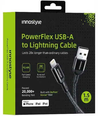 Immagine prodotto di Innostyle Powerflex Usb Lightning Mfi Cavo Di Ricarica Rapida Per Iphone Poliammide 2M Nero