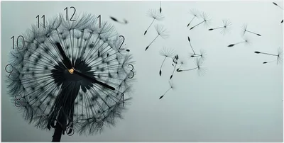 Produktbild von Wanduhr aus Glas mit Motiv Pusteblume im Wind- 60 x 30 cm - inkl. Aufhängesystem