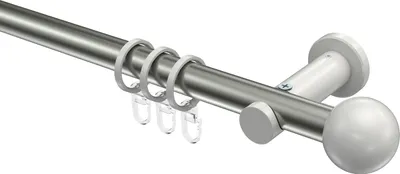 Produktbild von Interdeco Gardinenstange / Vorhangstange Edelstahl-Optik / Weiß, Typ Platon Luino (Kugel), 20 mm Ø 1-läufig, 100 cm