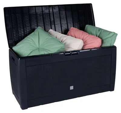 Image de Elzusha - Boîte de rangement pour coussins de jardin, avec roulettes, 310 litres, noire