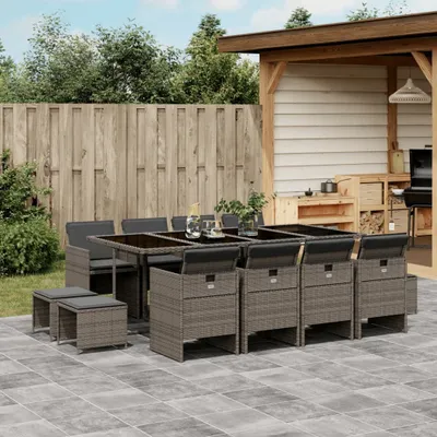 Produktbild von 2024 cloris 13-tlg. Garten-Essgruppe mit Kissen Grau Poly Rattan - Gartenmöbel-Sets“2024 cloris