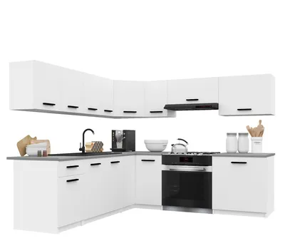 Produktbild von Belini Moderne Küchenzeile Küchenblock ITALIA 7 - Küchenmöbel 420cm Weiß Matt - Einbauküche mit Hängeschränke, Unterschränke & Arbeitsplatten