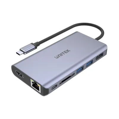 Obrázek produktu pro UNITEK uHUB S7, USB 3.2 Gen 1 (3.1 Gen 1) Type-C, 100 W, IEEE 802.3, IEEE 802.3ab, IEEE 802.3u, IEEE 802.3x, Šedá, SDHC, SDXC, DisplayPort, HDMI, RJ-45, USB 3.2 Gen 1 (3.1 Gen 1) Type-A, USB 3.2 Gen 1 (3.1 Gen 1) Type-C