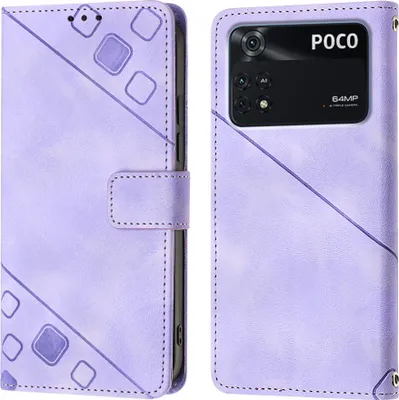Obrázek produktu pro Pouzdro pro Xiaomi Poco M4 Pro 4G vyražené Flip kožené peněženkové pouzdro s funkcí stojánku Fialová