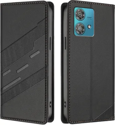 Produktbild von Hülle für Motorola Edge 40 Neo, Kunstleder Brieftaschen Handyhülle mit Kartenfach und Standfunktion Schwarz