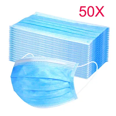 Produktbild von 50X Einweg-Gesichtsmaske – 3-lagig, Atmungsaktiv, Mit Elastischen Ohrschlaufen, Bequem & Hautfreundlich【Blau】