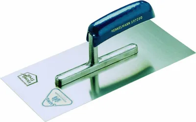 Produktbild von Jung Henkelmann Glättekelle Stahl rostfrei Holzgriff gebogen Maße 280x130x0,7 mm