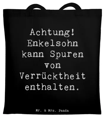 Produktbild von Mr. & Mrs. Panda Schultasche Spruch Enkelsohn Verrücktheit - Schwarz - Geschenk, Großeltern, Tote Bag, umhängebeutel, Stoffbeutel, Verwandte, Tasche, Zuneigung, Humor
