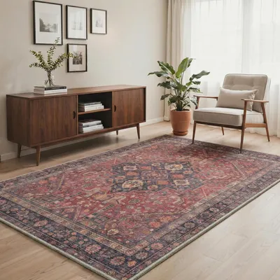 Immagine prodotto di Tappeto lavabile per soggiorno, 120x170 cm, motivo orientale, pelo corto, antiscivolo