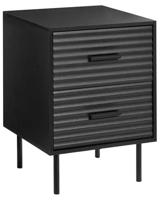 Produktbild von BELIANI Nachttisch Schwarz Faserplatte mit Metallbeinen 2 Schubladen Dekorative Rillen Fronten Modernes Design Schlafzimmer Nachtschrank