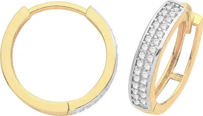 Produktbild von Atemberaubende 9 Karat (375) Gold Damen - Paar Creolen mit Zirkonia - 13mm*3mm; TRS35865