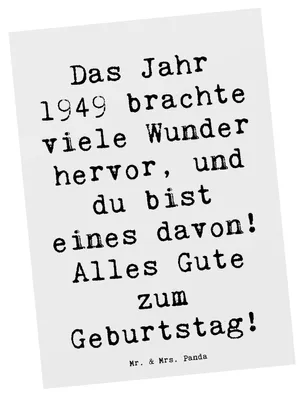 Produktbild von Mr. & Mrs. Panda Postkarte Spruch 1949 Geburtstag Wunder - Weiß - Geschenk, Alter, Grußkarte, Ansichtskarte, Happy Birthday, Ansichtskarten, Geburtstagsfeier, Lächeln