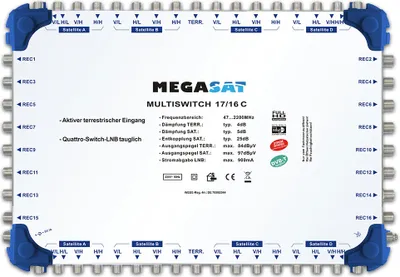 Produktbild von Megasat Multischalter 17/16 C Kaskade Multiswitch DiSEqC Verteiler erweiterbar Quad tauglich