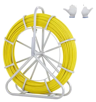 Produktbild von VEVOR Fischband Fiberglas, 150,3 m, 8,0 mm, Duct Rodder Fischband Drahtzieher, Kabelziehstange mit Stahlaufwickler, 3 Ziehköpfe, Angelwerkzeuge für Wände und elektrische Leitungen, nicht leitend, 150 m