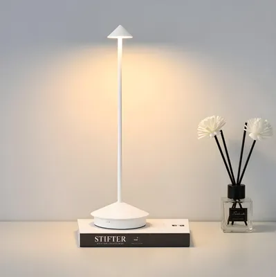 Produktbild von Kabellose Dimmbare LED Tischleuchte, Wiederaufladbar 2000 mAh Schreibtischlampe für Restaurants Bars Schlafzimmer Weiß