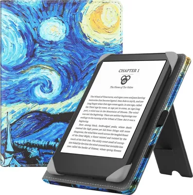Image de Housse universelle pour lecteur électronique 6 pouces avec support et dragonne - Housse de protection en cuirPolyuréthane- Compatible avec Paperwhite, Kobo, Tolino, PocketBook