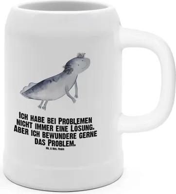 Produktbild von Mr. & Mrs. Panda Krug Axolotl Schwimmen - Weiß - Geschenk, Steingutkrug, Seidel, Motivation, Humpen, Tonkrug, Bier, Lurch, Optimistisch, Molch, Problem