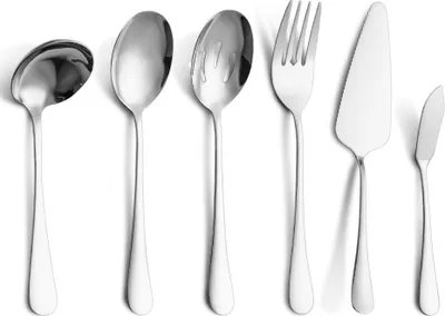 Produktbild von Gebrauchsgegenstände Edelstahl Besteckset, Tafelservice Löffel, Gabel, Sieb, Buttermesser (6-teilig, silber)