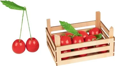 Image de goki 51671 Cerises dans une caisse de fruits, caisse : 13,6 x 10,6 x 6,8 cm,, rouge/naturel (1 set)