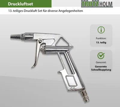 Produktbild von Druckluft Set Reifenfüller Ausblaspistole Farbspritzpistole Sprühpistole Spiralschlauch Düsen 13 tlg. Druckluftzubehör