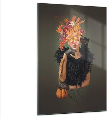 Produktbild von Bilder auf glas - Einteilig - Frau Katze Blumen - 80x120cm - Glasbilder - Wandbilder - Bilder - zum Aufhängen bereit - Wanddekoration aus Glas - Glas Bilder - Wandbild auf Glas - GPA80x120-4825