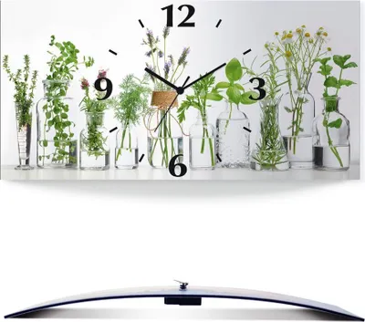 Produktbild von ARTland Wanduhr, gebogen Funkuhr - schwarzer Zeiger Öle mit Kräutern Größe: 50x25 cm
