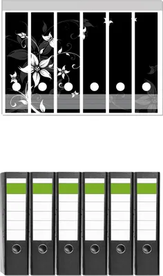 Produktbild von Wallario 6 Stück breite Ordner inkl. Klebeetiketten mit Motive Blumenranke in Schwarz-Weiß -  Set mit Rückenschildern / Ordnerrücken Stickern
