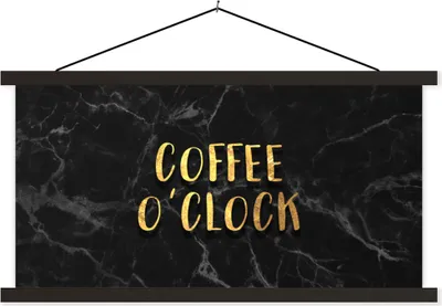 Produktbild von MuchoWow® Textilposter Zitat - Kaffee - Gold - Marmor 90x45 cm mit schwarzem Rahmen - Klemmleisten