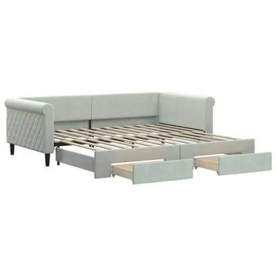 Zdjęcie produktu dla vidaXL Łóżko dzienne rozkładane z szufladami jasnoszare 100x200 cm aksamitne