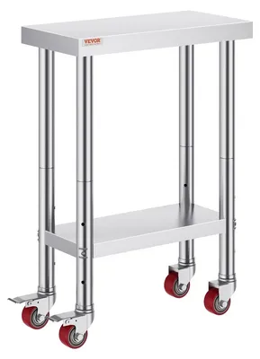Image de Table de travail en acier inoxydable pour la restauration, table de travail professionnelle de 30 x 60 cm avec 4 roulettes, établi professionnel pour la préparation des aliments avec tablette réglable, table de préparation pour cuisine