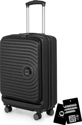 Produktbild von HAUPTSTADTKOFFER Mitte - Bordgepäck Rollkoffer + Digitaler Kofferanhänger, 55x40x20 cm Handgepäck mit Laptop-Fach, Business-Trolley erweiterbar, TSA,Schwarz