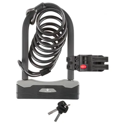 Produktbild von M-WAVE B S Bügelschloss mit Spiralkabel & Rahmenhalterung