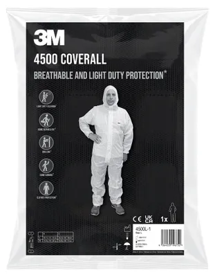 Produktbild von 3M Schutzanzug 4500 Kat. I Weiß Groß, Staub- und Spritzschutz, 1 Stück