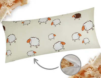 Produktbild von Zirbenkissen 40x80cm - Gefüllt mit Zirben - Schafe in Gelb und Weiß - Duftkissen mit Zirbenflocken/Zirbenspäne, Reißverschluss (Zirbe-99/3-40x80)