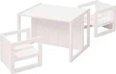 Produktbild von roba Sitzgruppe im Landhausstil für Kinder, 2 Hocker & eine zum Tisch umwandelbarer Kinderbank, weiß