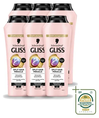Imagen del producto de 6 champús Gliss Kur para cabello quebradizo, "Miracle Shampoo" - 400 ml cada uno - Pack ahorro - 6 unidades