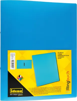 Produktbild von IDENA Ringbuch A4 2 Ringe PP Idena türkis 35mm, transluzent