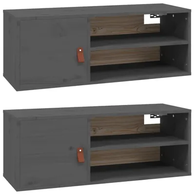 Produktbild von vidaXL Wandschränke 2 Stk. Grau 80x30x30 cm Massivholz Kiefer