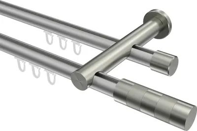 Produktbild von Interdeco Innenlaufstange / Gardinenstange mit Innenlauf Silbergrau / Edelstahl-Optik, Typ Platon Mavell (Zylinder), 20 mm Ø 2-läufig, 600 cm