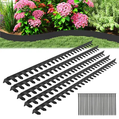 Produktbild von JOIEYOU 5 Stück Rasenkante Beeteinfassung 100x10 cm Metall Beetumrandung Mähkante Verzinkt mit 25 Erdanker Flexible Beetbegrenzung Rasenbegrenzung Schwarz