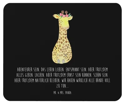Produktbild von Mr. & Mrs. Panda Mauspad Giraffe Blumenkranz - Schwarz - Geschenk, pc mousepad, Selbstliebe, Mouse Pad, Afrika, Freundin, laptop, Abenteurer