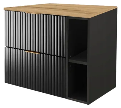 Zdjęcie produktu dla Szafka Łazienkowa Wisząca Pod Umywalkę Regał Blat 80X46Cm Flisan Czarny Dąb