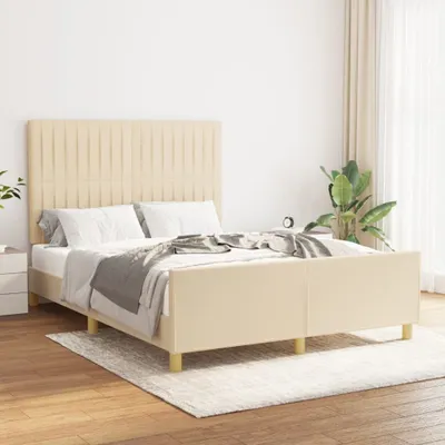 Produktbild von [Home] Bettgestell mit Kopfteil Creme 140x200 cm Stoff , Neue Mode 2024 im häuslichen Leben