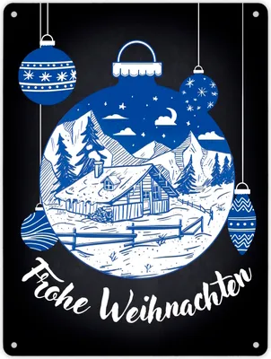 Produktbild von Frohe Weihnachten Metallschild XL in 21x28 cm mit Weihnachtskugeln